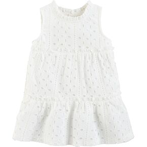 Mud Pie Baby Girls Eyelet Dress, Cream, 5T