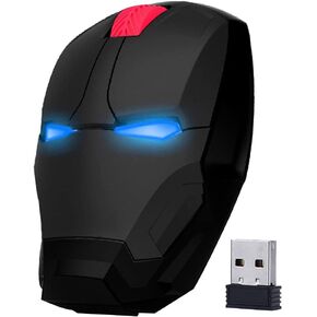 Wireless Iron Man Mouse, Noiseless Optical Mouse for Desktop Laptop PC Computer Mice, Power Saving LED Decor Adjustable DPI 2.4GHz Mouse (Silver)