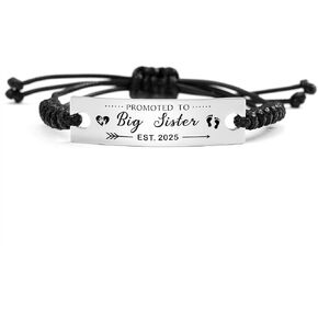 SOUSYOKYO Promoted to Big Sister Est 2024, Sister to Be Gifts Bracelet，Soon to be Sister Jewelry, Pregnancy Announcement Gift for New Sister, First Time Sister Present, Expecting Sister