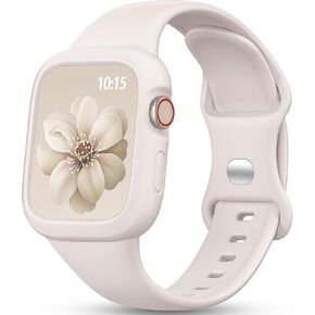 Getino Compatible with Apple Watch Case and Band Combo for iWatch Bands 40mm 41mm 38mm 44mm 45mm 42mm, Soft Silicone Sport Strap with Bumper Case for Apple Watch SE Series 9 8 7 6 5 4 3 2 1 Women Men
