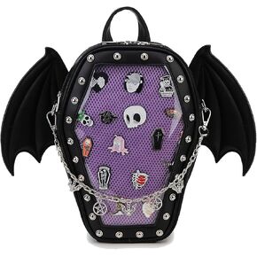 Goth Coffin Women Backpack Halloween Coffin Ita Punk with Inserts Shoulder Bag for Enamel Pins Display(Pins not included)