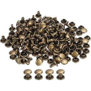 uxcell 100 Sets Leather Rivets, 10x8mm Double Cap Rivets Metal Studs Rivet for Leather Craft Repair DIY Purse Belts Bags Shoes, Bronze Tone
