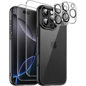 JETech 5 in 1 Case for iPhone 16 Pro 6.3-Inch with 2 Pack Each Tempered Glass Screen Protectors and Camera Lens Protectors, Non-Yellowing Shockproof Bumper Phone Cover (Clear)