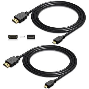 Micro HDMI to HDMI Cable Adapter 2 Pack, Ethernet Audio Return Compatible with GoPro Hero 7 Raspberry Pi 4 Sony A6000 A6300 Camera Nikon B500 Yoga 3 Pro, Video Capture Card, 6FT
