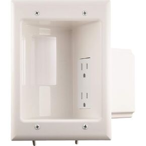 Monoprice Recessed Low Voltage Mid-Size Plate - with Duplex Receptacle, White