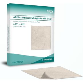 Silver Alginate (Antibacterial Alginate with Silver) 4.25"x4.25" Sterile; 20 Wound Dressings Per Box (1) Areza Medical