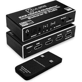 HDMI Switcher 2x2 with Remote, HDMI Switch Splitter 2in2Out, Support HDR HDMI 2.0b, Ultra HD 2Kx4K@60Hz 3D 1080P ARC SPDIF 3.5mm Audio
