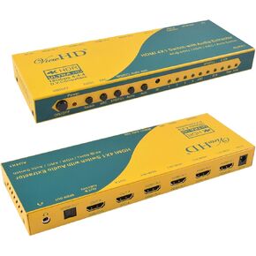 ViewHD HDMI 4X1 Switch with Audio Extractor | HDMI + Optical + Headphone Audio outputs | 4K@60Hz | HDR | ARC | Auto Switch | Model: AU4X1