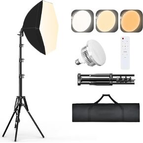 Softbox Lighting Kit, 16''x16'' Photography Lighting Kit with 3000K-6500K 85W LED Bulbs & Reverse Tripod Stand, Professional Studio Lights for Video Recording, Live Streaming, Photography