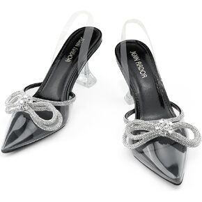 JENN ARDOR Slingback Heels for Women Low Heels Dress Shoes Bow Kitten Pumps Rhinestone Dressy Heeled Sandals