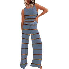 SAUKOLE Women's Summer Sweater Sets 2Piece Lounge Wear Casual Sleeveless Knit Tops Elastic Waist Pants Workout Tracksuit