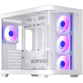 darkFlash ATX Mid-Tower Gaming PC Case, Back Plug-in BTF Motherboard, with 4 ARGB Fans Computer Case, Full View Curve Glass Dual-Chamber PC Case, Type C Port, Supports Dual 360mm AIO, White(DPW90) in Kuwait