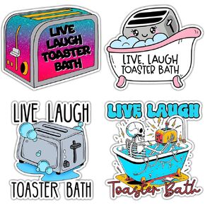 12 PCS Live Laugh Toaster Bath Sticker, Funny Bath Bomb Sticker, Dark Humor Bathroom Quote Sticker, Waterproof Vinyl Stickers for Car, Laptop, Phone, Water Bottles