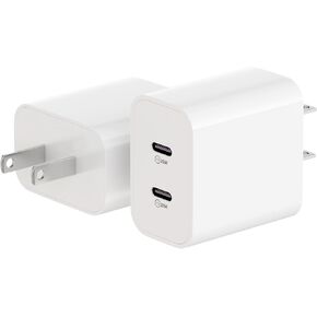 USB C Fast Charger Block,2-Pack USB C Dual Ports Plug Wall Charger,Type C Power Delivery Adapter Brick Cube Box for iPhone 16 15/16 15 Pro/14/13/12/11/SE/XS, iPad,Galaxy, Pixel 4/3 and More