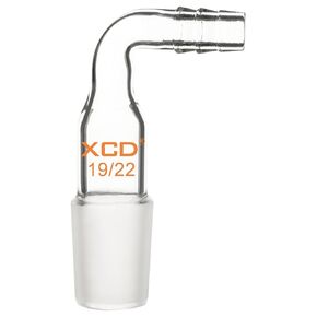 Glass Bent Adapter, 1-Pack 90 Degree Bent Glass Inlet Adapter with 14/20 Male Glass Joint and 9 mm Hose Connection for Lab Use