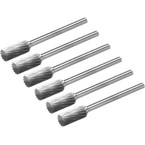 uxcell Tungsten Carbide Rotary Files 1/8" Shank, Single Cut Top Flat Cylinder Rotary Tool 6mm Dia, for Die Grinder Drill Bit Alloy Steel Hard Metal Polishing Model Engineering, 6pcs