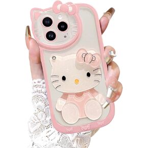 for iPhone 7 8 SE Kawaii Cartoon Cute Pink Phone Case，with Mirror, Makeup Mirror Phone Case, Pink Cute Girl Phone Case