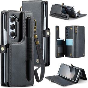 Vinich for Samsung Galaxy Z Fold 6 Case with Card Holder & S-Pen Holder Slot, RFID Blocking Wallet Phone Case for Galaxy Z Fold 6 with Wristlet Strap, Purple