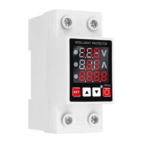 Adjustable Voltage Protector with Energy Monitoring Intelligent Relay Reset Protector Voltage Output Stabilizer for Home Office Appliance，AC110V DC85-300V 63A, Din Rail Mout