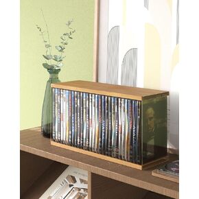 DVD/Video Game Storage Retro Walnut-colored MDF Bags Media Organizer Bag for DVDs, Blu Ray Disc, Movie Cases, VHS Box, Video Game Disks, Clear Plastic Holders with Carrying Handles and Zipper