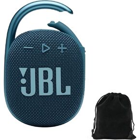 JBL Clip 4 Portable Bluetooth Speaker Bundle with Deluxe CCI Protective Carrying Pouch (Blue)