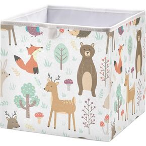 Kigai Forest Animals Storage Bins Cube Foldable Storage Baskets Bin Waterproof Home Organizer with Handles Basket for Toy Nursery Blanket Clothes, 11x11x11 Inch