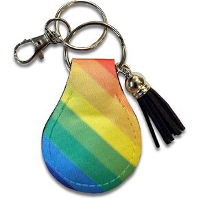 Rainbow Stripe Neoprene Keychain Holder with Ring and Clip - Compatible with Apple AirTag Case, Colorful GPS Item Finder Accessory