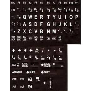 Large Print Keyboard Stickers KTSW - Large Print English Keyboard Stickers Labels Overlays (Lexan® Polycarbonate, 3M® Adhesive) for The Visually Impaired (Non Transparent - Black with White Letters)