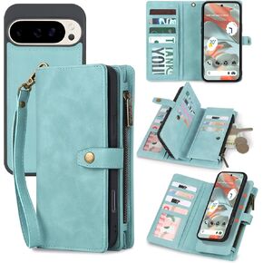 TwoHead for Google Pixel 9 Pro XL Wallet Case with Card Holder & Detachable Magnetic Pixel 9 Pro XL Case, PU Leather All-Round Protective Phone Case,Black