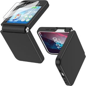 Compatible with Galaxy Z Flip 6 Case with Hinge Protection & Screen Protector for Samsung Flip 6 Case with Flexible Hinge Protector, Slim Full Protective Phone Cover for Z Flip 6 5G (Navy Blue)