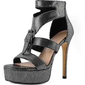 Zamikoo Womens Rhinestone Heeled Sandals Open Toe Strappy Platform Stiletto High Heel Sandals 5 Inches