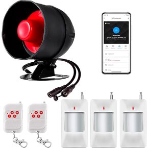 WiFi Alarm Home Security System, 120dB Alarm System with Motion Sensor and Remote Control, Home Alarm System for Shed Garage Alarm
