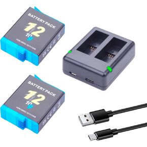 2 Packs Hero 12/11/10/9 2000mAh High Capacity Battery with 2-Channel LCD USB Fast Charger - Fully Compatible with GoPro Hero 12, Hero 11,Hero 10, Hero 9 Black