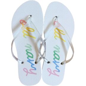 Old Navy Women Beach Summer Casual Flip Flop Sandals (9 White Script Logo)