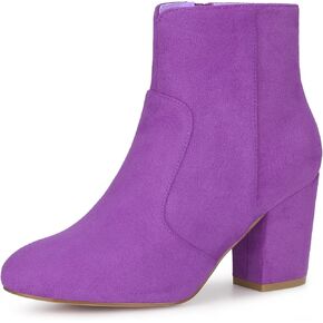 Allegra K Women's Side Zip Round Toe Chunky Heels Ankle Boots
