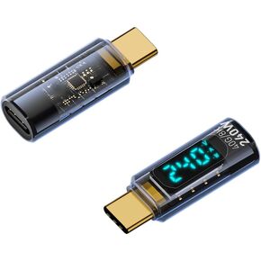 2 Pcs 240W USB C Adapter, USB C Male to USB C Female Extension Adapter Type C Power Meter Tester with Digital Display compatible with iPad Pro iPhone 15 Pro Max MacBook Laptop All USB C Cable(blue)