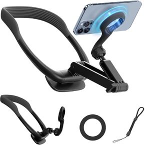 WinDu Magnetic Neck Phone Holder, 2 in 1 Mode Foldable Neck Phone Mount for Video Recording, Hands Free POV/Vlog Selfie Neck Tripod for iPhone 15 14 13 12 Seires and All Android Phones