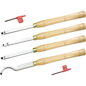Woodturning Lathe Tools Set of 4 Carbide Tipped Rougher Detailer Finisher Hollower with Corresponding Carbide Inserts Tipped, 16 inch Length