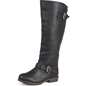 Journee Collection Womens Spokane Studded Knee High Riding Boots Regular and Wide Calf with Block Heel, Black, 6