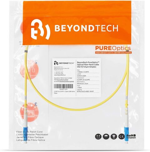 LC to LC Fiber Patch Cable Single Mode Simplex - 2m (6.56ft) - 9/125um OS2 100G / 3.0mm LSZH Insensitive (1 Pack) - Beyondtech PureOptics Cable Series in Kuwait