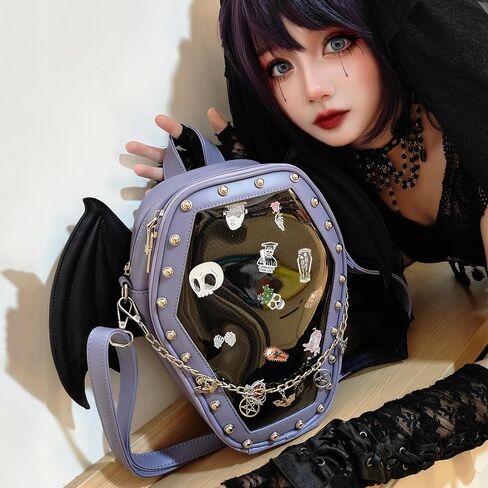 Goth Coffin Women Backpack Halloween Coffin Ita Punk with Inserts Shoulder Bag for Enamel Pins Display(Pins not included) in Kuwait