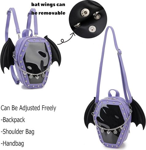 Goth Coffin Women Backpack Halloween Coffin Ita Punk with Inserts Shoulder Bag for Enamel Pins Display(Pins not included) in Kuwait