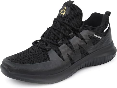 Flaneur Women's Casual Sneakers Slip On with Adjustable Elastic Laces No Tie - Comfortable Non Slip Gym Low Shoes for Walking, Tennis - Lightweight Breathable Training & Sport Shoes, Black in Saudi Arabia