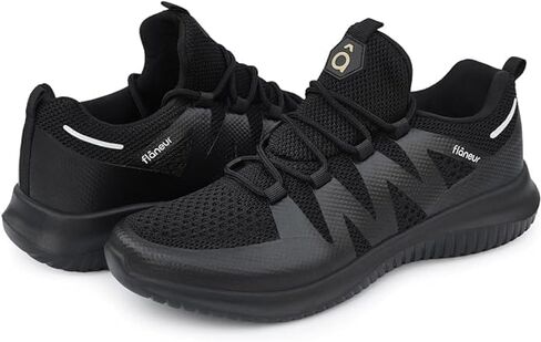 Flaneur Women's Casual Sneakers Slip On with Adjustable Elastic Laces No Tie - Comfortable Non Slip Gym Low Shoes for Walking, Tennis - Lightweight Breathable Training & Sport Shoes, Black in Saudi Arabia