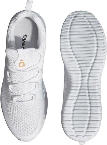 Flaneur Women's Casual Sneakers Slip On with Adjustable Elastic Laces No Tie - Comfortable Non Slip Gym Low Shoes for Walking, Tennis - Lightweight Breathable Training & Sport Shoes, Black in Saudi Arabia