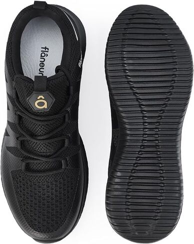 Flaneur Women's Casual Sneakers Slip On with Adjustable Elastic Laces No Tie - Comfortable Non Slip Gym Low Shoes for Walking, Tennis - Lightweight Breathable Training & Sport Shoes, Black in Saudi Arabia