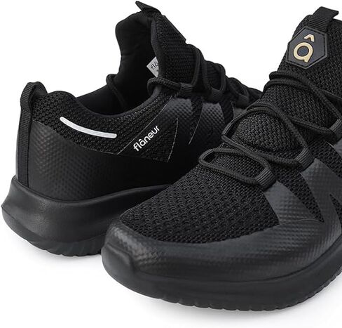 Flaneur Women's Casual Sneakers Slip On with Adjustable Elastic Laces No Tie - Comfortable Non Slip Gym Low Shoes for Walking, Tennis - Lightweight Breathable Training & Sport Shoes, Black in Saudi Arabia
