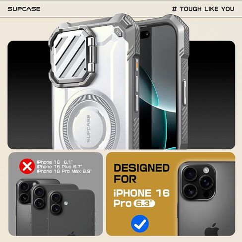 SUPCASE for iPhone 16 Pro Case 6.3'' 2024 with Camera Cover Stand (UBMag XT), [Compatible with MagSafe] [Built-in Kickstand] [Military-Grade Protection] Heavy Duty Rugged Magnetic Phone Case, Black in Saudi Arabia