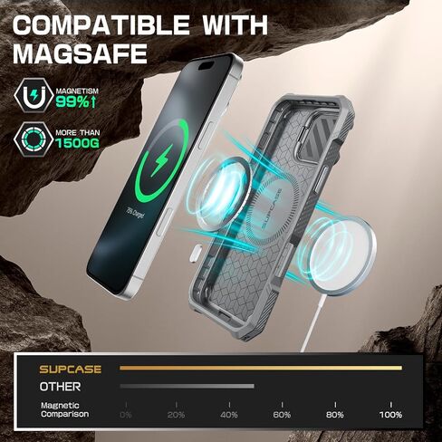 SUPCASE for iPhone 16 Pro Case 6.3'' 2024 with Camera Cover Stand (UBMag XT), [Compatible with MagSafe] [Built-in Kickstand] [Military-Grade Protection] Heavy Duty Rugged Magnetic Phone Case, Black in Saudi Arabia