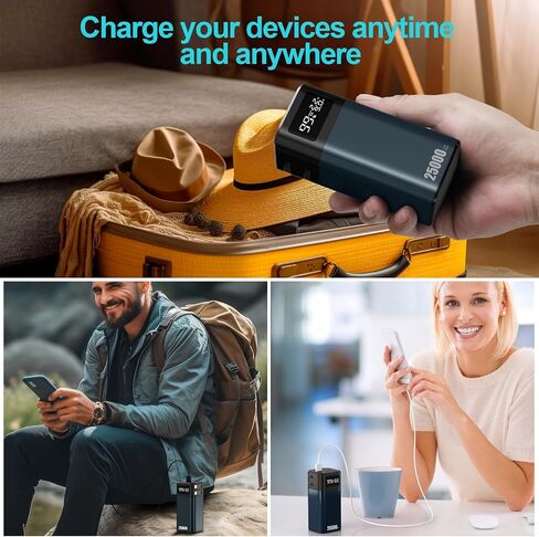 بنك طاقة بقدرة 25000 مللي أمبير في الساعة، شاحن محمول، بطارية سيارة متطابقة 4680، كابل USB-C للشحن السريع مدمج مع 4 منافذ PD 22.5 وات كحد أقصى لسلسلة iPhone 15 وiPad وDell وSamsung وغيرها in Saudi Arabia
